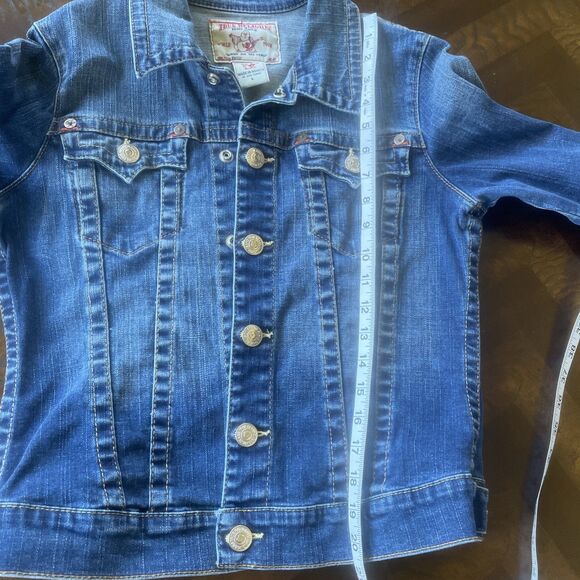 Kids True Religion Emily Blue Jean Jacket Size Large With Snap Button Closure - Picture 8 of 11